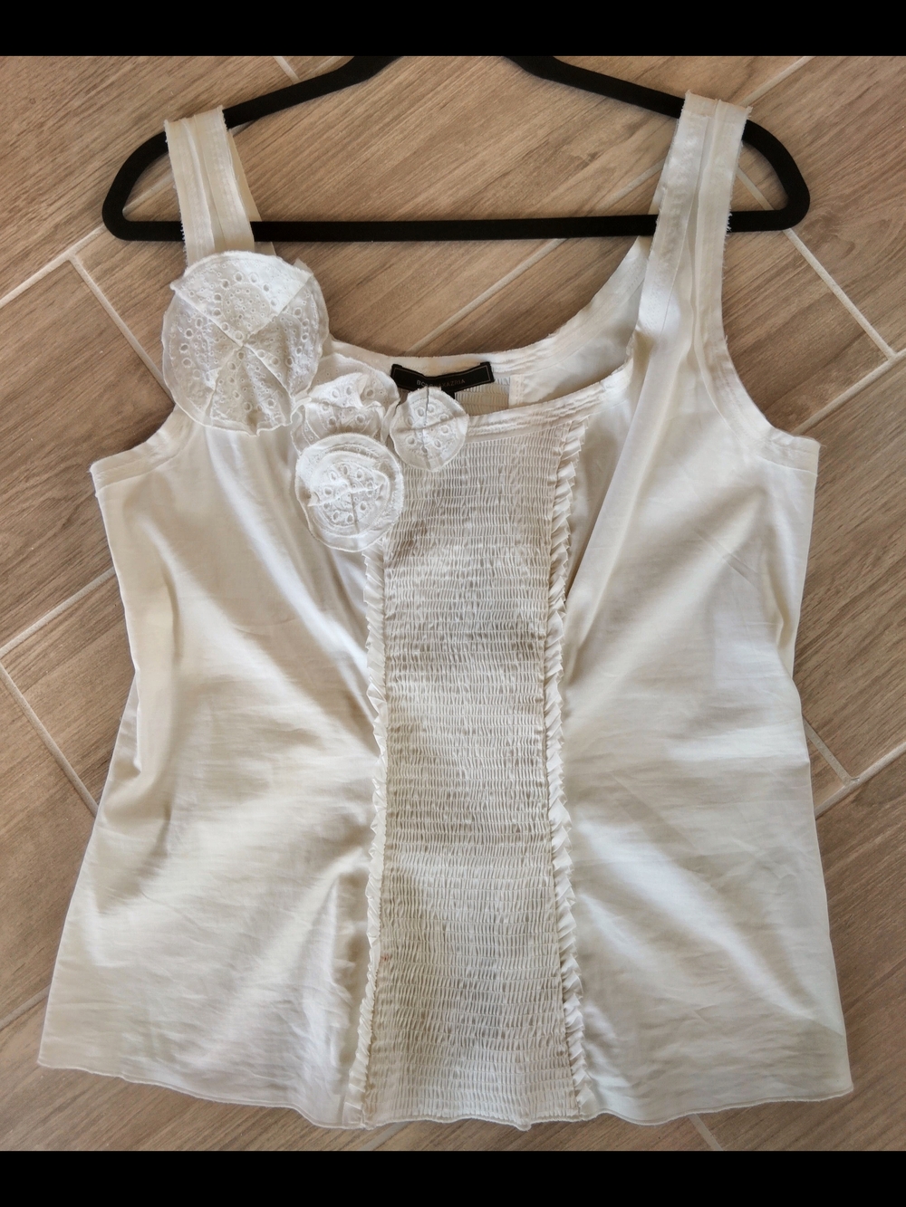 BCBGMaxAzria Ivory Sleeveless Tank with Floral Lace Accents NWT Size L